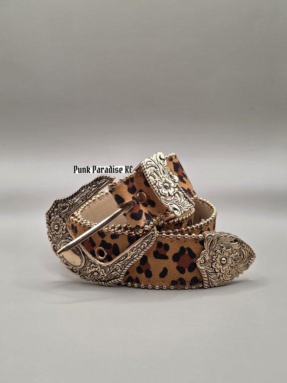 Vintage gold leopard print belt
