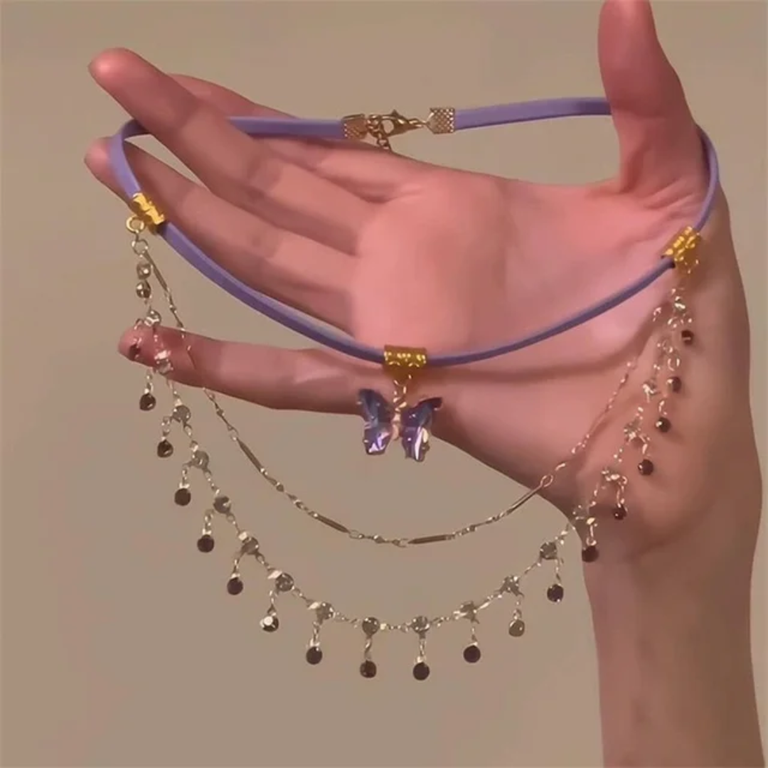 Purple butterfly layered choker