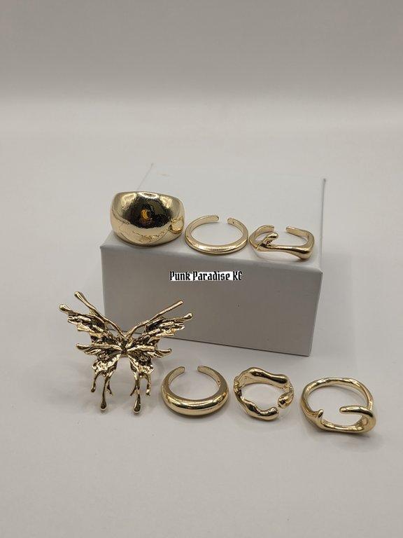 Gold butterfly ring set