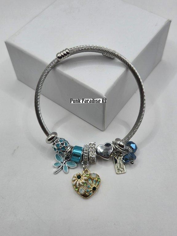 Floral blue charm bracelet