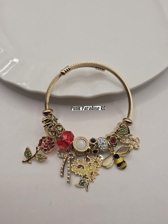 Red bumblebee charm bracelet