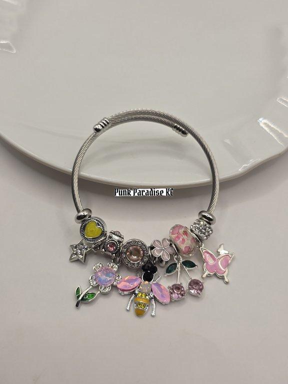 Pink bumblebee charm bracelet