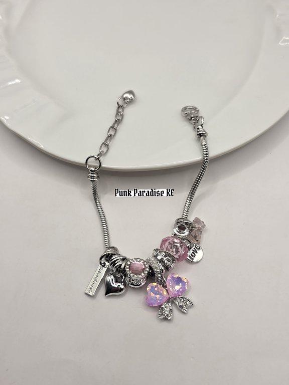 Pink bow charm bracelet