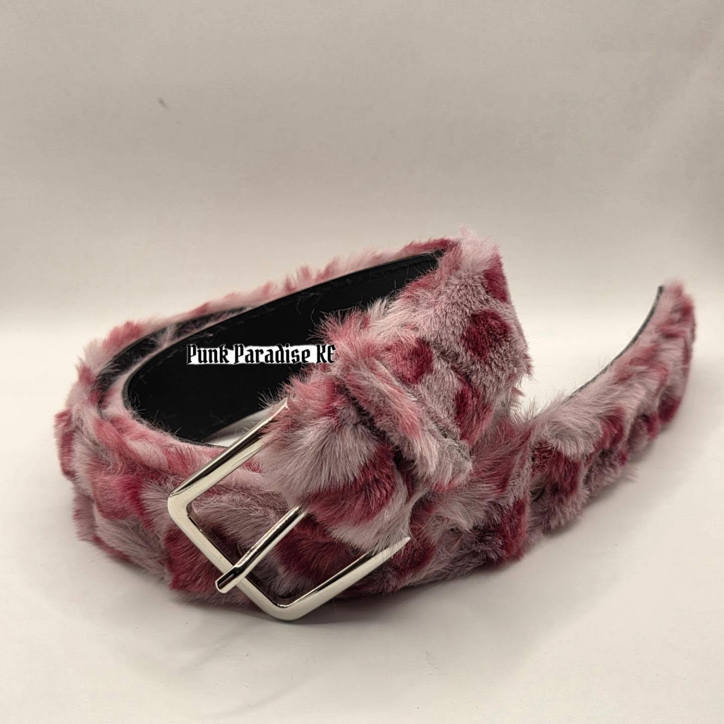 Pink leopard print fur belt